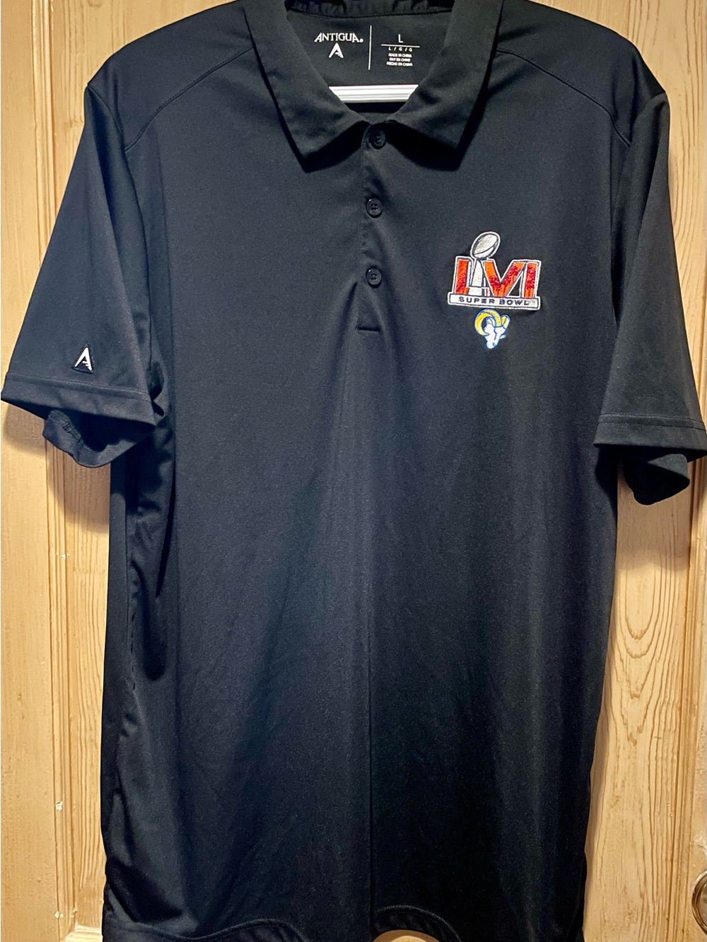 Super Bowl LVI 56 Antigua Black Performance Short Sleeve Polo LA Rams